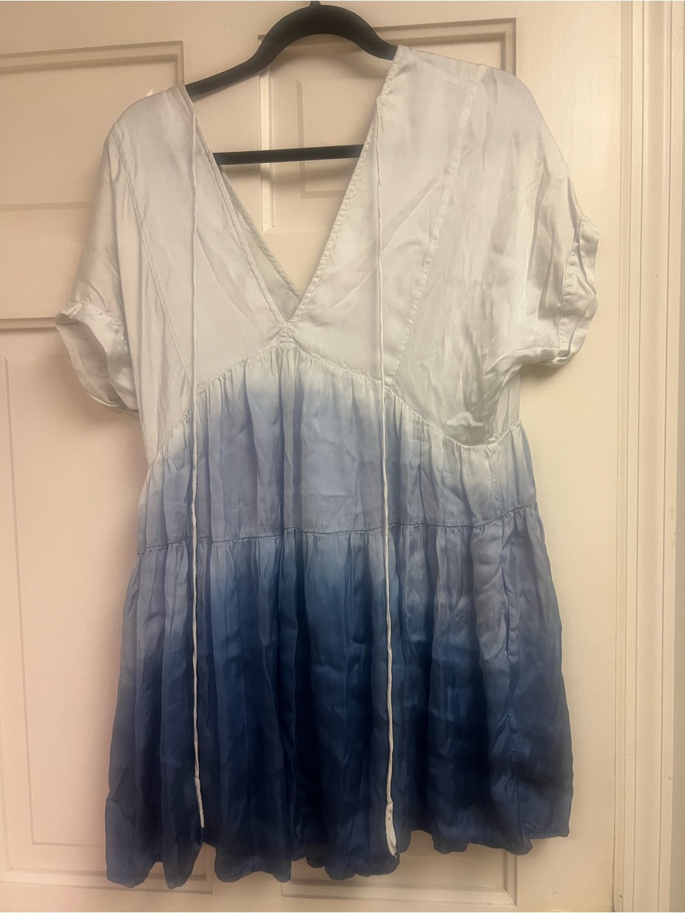 Free People Ombre Blue White V-Neck Tiered Dress